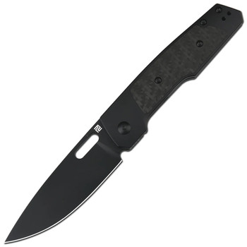 Artisan Black Knight Knife Black Titanium/Carbon Fiber Handle S90V Plain Edge Black PVD Finish 1874G-BCF