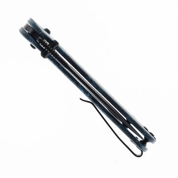 WIXCO Folding Knife Blue Shredded Carbon Fiber Handle 14C28N Plain Edge Black Stonewash Finish WX10-DNV