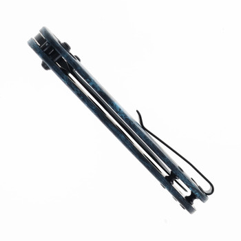 WIXCO Folding Knife Blue Shredded Carbon Fiber Handle 14C28N Plain Edge Black Stonewash Finish WX10-DNV