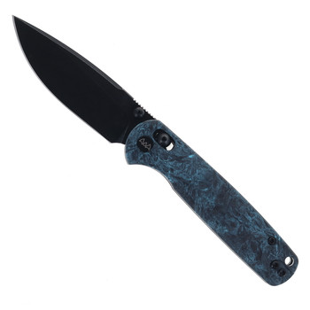 WIXCO Folding Knife Blue Shredded Carbon Fiber Handle 14C28N Plain Edge Black Stonewash Finish WX10-DNV