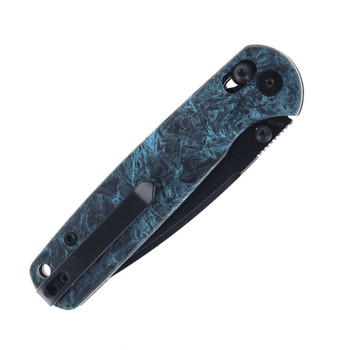 WIXCO Folding Knife Blue Shredded Carbon Fiber Handle 14C28N Plain Edge Black Stonewash Finish WX10-DNV