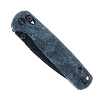 WIXCO Folding Knife Blue Shredded Carbon Fiber Handle 14C28N Plain Edge Black Stonewash Finish WX10-DNV