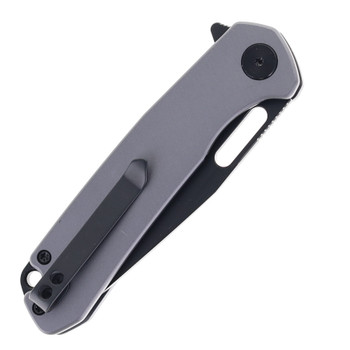 WIXCO Pexston Folding Knife Grey Aluminum Handle 14C28N Plain Black Blade WX12-B