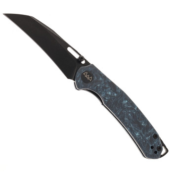 WIXCO Wortex Folding Knife Sky Blue Shredded Carbon Fiber Handle 14C28N Plain Edge Black Stonewash Finish WX16-C