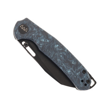 WIXCO Wortex Folding Knife Sky Blue Shredded Carbon Fiber Handle 14C28N Plain Edge Black Stonewash Finish WX16-C
