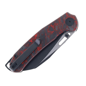 WIXCO Folding Knife Luminous Red Shredded Carbon Fiber Handle 14C28N Plain Edge Stonewash/Satin Finish WX16-E