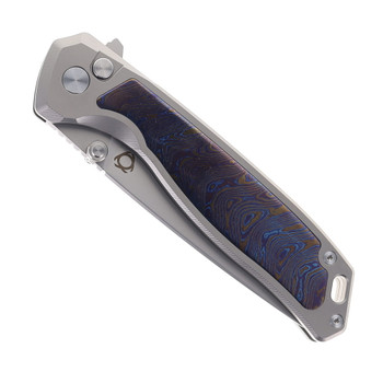 SixLeaf Folding Knife Titanium+TIDamascus Handle 14C28N Plain Edge SL-88