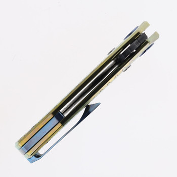 SixLeaf Folding Knife Gold Titanium Handle Damascus/VG10 Plain Edge SL-90