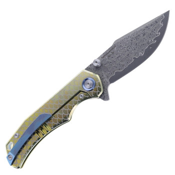 SixLeaf Folding Knife Gold Titanium Handle Damascus/VG10 Plain Edge SL-90