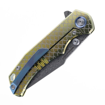 SixLeaf Folding Knife Gold Titanium Handle Damascus/VG10 Plain Edge SL-90