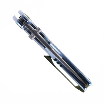 SixLeaf Folding Knife Blue Titanium Handle Damascus/VG10 Plain Edge SL-90