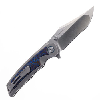 SixLeaf Folding Knife Titanium/Blue TiDamascus Handle 10Cr15Mov Plain Edge SL-91