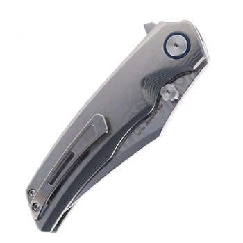 SixLeaf Folding Knife Titanium/Blue TiDamascus Handle 10Cr15Mov Plain Edge SL-91