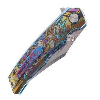 SixLeaf Folding Knife Color Engrave Titanium Handle RWL34+PMC27 Plain Edge SL-91