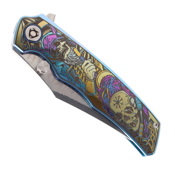 SixLeaf Folding Knife Color Engrave Titanium Handle RWL34+PMC27 Plain Edge SL-91