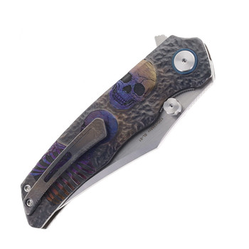 SixLeaf Folding Knife Skeleton Clown Titanium Handle 10Cr15Mov Plain Edge SL-91