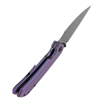 Kansept Fenrir Folding Knife Purple Titanium Handle Damascus Wharncliffe Plain Edge K1034C5