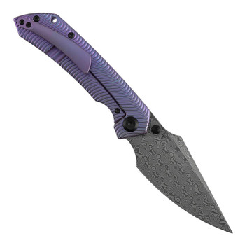 Kansept Fenrir Folding Knife Purple Titanium Handle Damascus Wharncliffe Plain Edge K1034C5