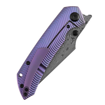 Kansept Fenrir Folding Knife Purple Titanium Handle Damascus Wharncliffe Plain Edge K1034C5