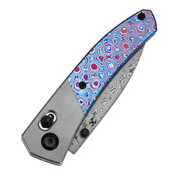 Kansept Dako Folding Knife Titanium/Timascus Handle Damascus Drop Point Plain Edge K1101V4