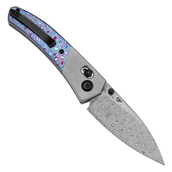 Kansept Dako Folding Knife Titanium/Timascus Handle Damascus Drop Point Plain Edge K1101V4