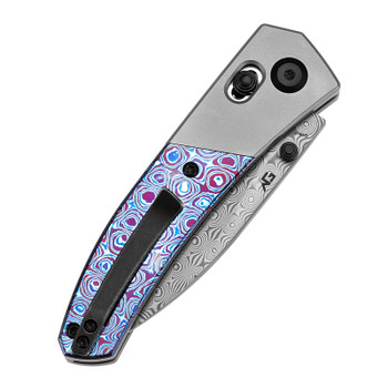 Kansept Dako Folding Knife Titanium/Timascus Handle Damascus Drop Point Plain Edge K1101V4