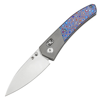 Kansept Dako Folding Knife Stonewash Titanium/Timascus Handle S35VN Drop Point Plain Edge K1101V5