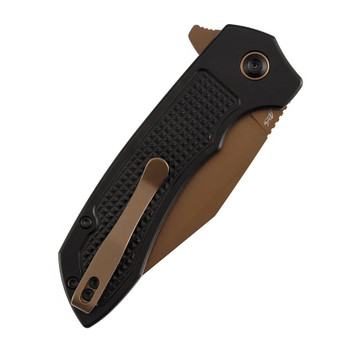 Tenable Entity Folding Knife Black Aluminum Handle 14C28N Drop Point Plain Edge Rose Gold Finish B1036F1