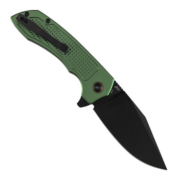 Tenable Entity Folding Knife Dark Green Aluminum Handle 14C28N Drop Point Plain Edge Blackwash Finish B1036F2