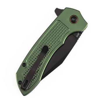 Tenable Entity Folding Knife Dark Green Aluminum Handle 14C28N Drop Point Plain Edge Blackwash Finish B1036F2