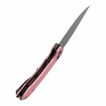 Tenable Entity Folding Knife Rose Gold Aluminum Handle Damascus Drop Point Plain Edge B1036F4