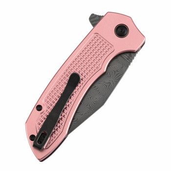 Tenable Entity Folding Knife Rose Gold Aluminum Handle Damascus Drop Point Plain Edge B1036F4