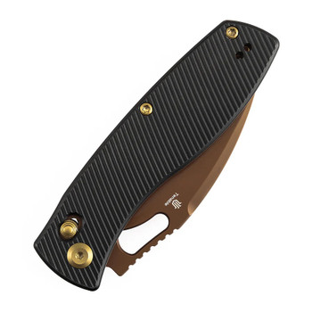 Tenable Heron Folding Knife Black Aluminum Handle Nitro-V Plain Edge Rose Gold Finish B2124V2