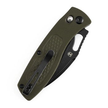 Tenable Heron Folding Knife Olive Green G10 Handle Nitro-V Plain Edge Blackwash Finish B2124V5