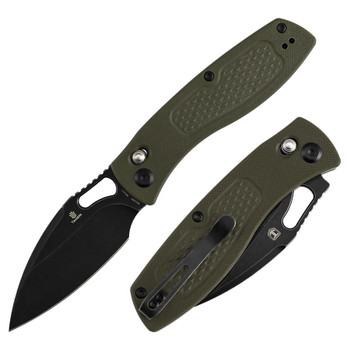 Tenable Heron Folding Knife Olive Green G10 Handle Nitro-V Plain Edge Blackwash Finish B2124V5