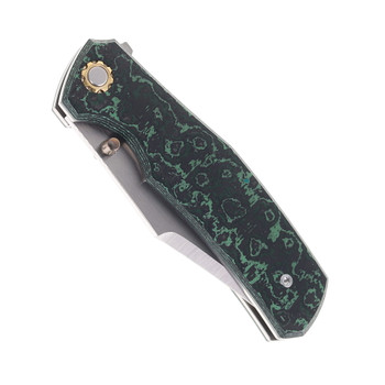 North Mountain Blades Jellyfish 4th Generation Folding Knife Green Carbon Fiber Handle M390 Plain Edge Compound Grind Finish NMB-JLLY-POLISH-GRN-CF
