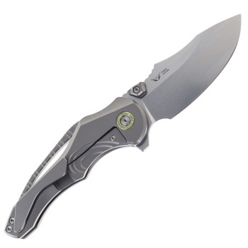 TwoSun Folding Knife Gray Titanium Handle 14C28N Plain Edge Stonewash Finish TS605