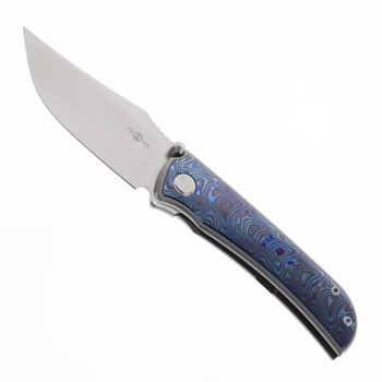 TwoSun Folding Knife Titanium/Zircuti Zirconium Handle M390 Drop Point Plain Edge TS301-M390-Zircuti
