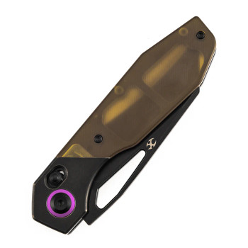 Kansept QTRO Folding Knife Blackwash Titanium/Amber PEI/Ultem Handle Elmax Plain Edge Blackwash Finish K1118VH1