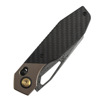 Kansept QTRO Folding Knife Bronze Titanium/Twill Carbon Fiber/G10 Handle Damascus Plain Edge K1118VH2
