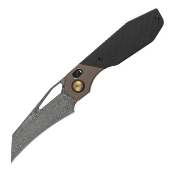 Kansept QTRO Folding Knife Bronze Titanium/Twill Carbon Fiber/G10 Handle Damascus Plain Edge K1118VH2