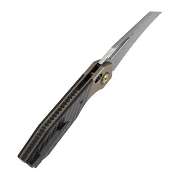 Kansept QTRO Folding Knife Bronze Titanium/Twill Carbon Fiber/G10 Handle Damascus Plain Edge K1118VH2