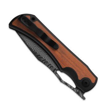 Kizer Allure Folding Knife Titanium/Panama Rosewood Handle Damascus Drop Point Plain Edge Acid Wash Finish Ki4763LDA3