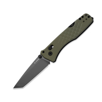 Kizer Aegis T Folding Knife Olive Green G10 Handle AEB-L Tanto Plain Edge Gray Stonewash Finish V3774CTA2