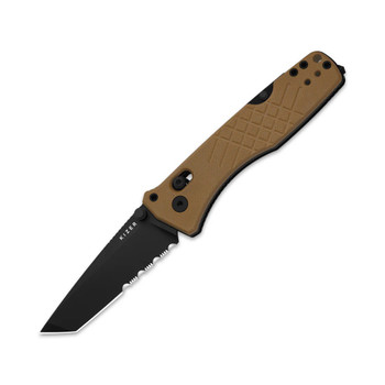 Kizer Aegis T Folding Knife Brown G10 Handle AEB-L Tanto Partially Serrated Edge Black PVD Finish V3774CTA3