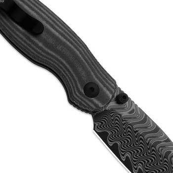 Kizer Phoca BD Folding Knife Black Norplex UltreX Micarta Handle Damascus Drop Point Plain Edge Acid Wash Finish V3781BDA3