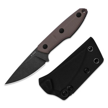 Kizer Splinter Fixed Blade Knife Brown G10 Handle AEB-L Drop Point Plain Edge Black Stonewash Finish 1087A2