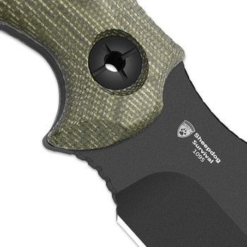Kizer Sheepdog Survival Fixed Blade Knife Green Micarta Handle 1095 Clip Point Plain Black Blade 1105A4