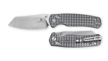 Bestechman Cicada's Wing Folding Knife Grey PVD Stainless Steel Handle 10cr15MoV Plain Edge Satin Finish BMK06-S-1