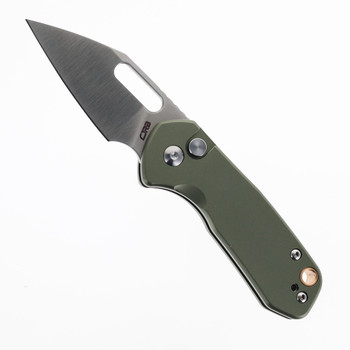 CJRB Mini Pyrite Folding Knife Green Aluminum Handle AR-RPM9 Wharncliffe Plain Edge J1933-GN